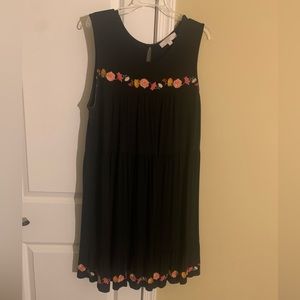 LOFT plus, size 16. Black tank dress w/ flower embroidery at top & bottom-Cotton